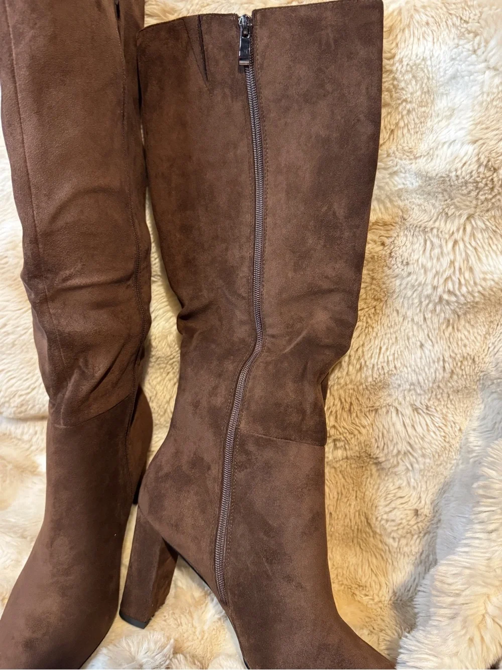 Women's Knee High Suede Pointed Toe Boots in Dark Brown